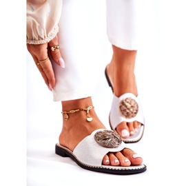 S.Barski Chinelos femininos de couro com decoração de prata Colene 1