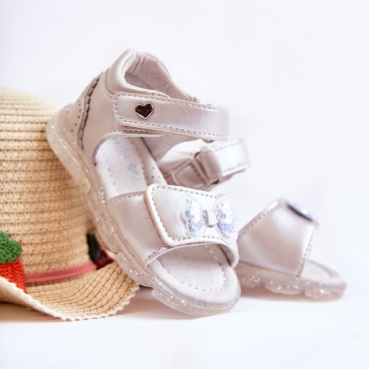 PE1 Sandálias infantis confortáveis ​​com decoração Silver Cayo rosa 1