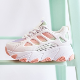 FR1 Tênis esportivo infantil multicolorido Britney branco roxo rosa verde 2
