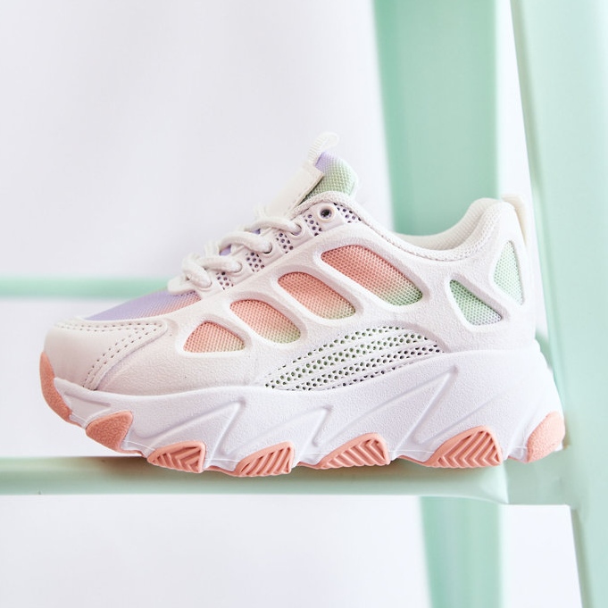 FR1 Tênis esportivo infantil multicolorido Britney branco roxo rosa verde 2