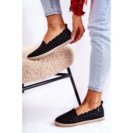 PE1 Bailarinas femininas sem salto com flores pretas Vennice preto 2