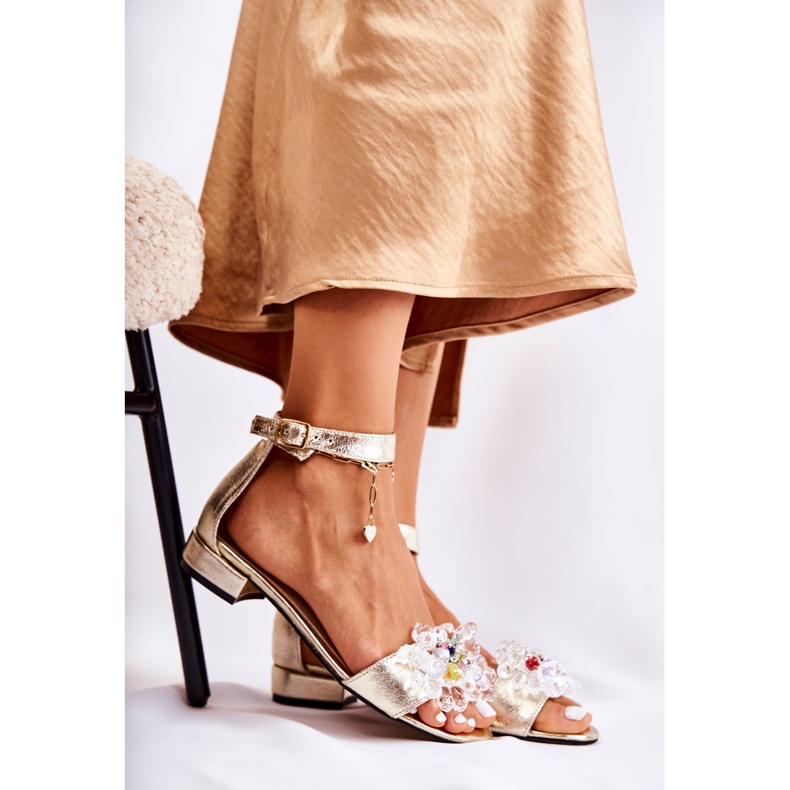 PA2 Sandálias femininas de couro com salto plano Golden Morlee dourado 1