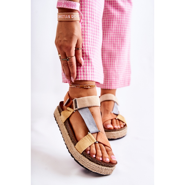 FB1 Sandálias femininas para o verão bege-amarelo Galia marrom laranja 1