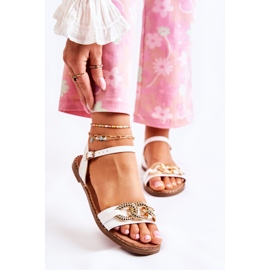 S.Barski Sandálias femininas em saltos planos com uma corrente branca Minevra branco 2