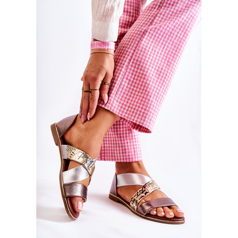 PE1 Sandálias de couro com nervuras douradas Puglia prata dourado 2