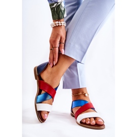 PE1 Sandálias de couro com nervuras Apulia Blue branco vermelho azul marinho azul 2