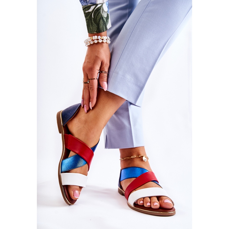PE1 Sandálias de couro com nervuras Apulia Blue branco vermelho azul marinho azul 2
