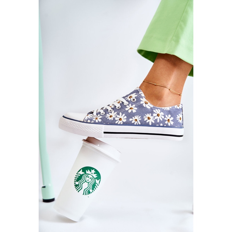 PS1 Tênis baixo feminino Janey com flores azuis azul 1 PS1 Tênis baixo feminino Janey com flores azuis azul 1