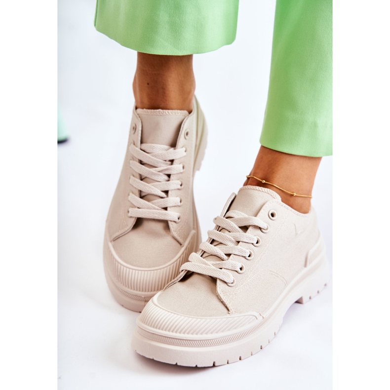 PS1 Tênis feminino de pano bege claro Parossa 2