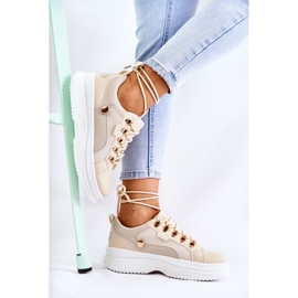 PG1 Tênis esportivo feminino de couro bege Salmira 1