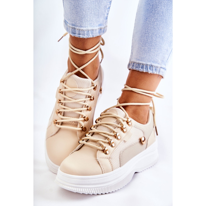 PG1 Tênis esportivo feminino de couro bege Salmira 2