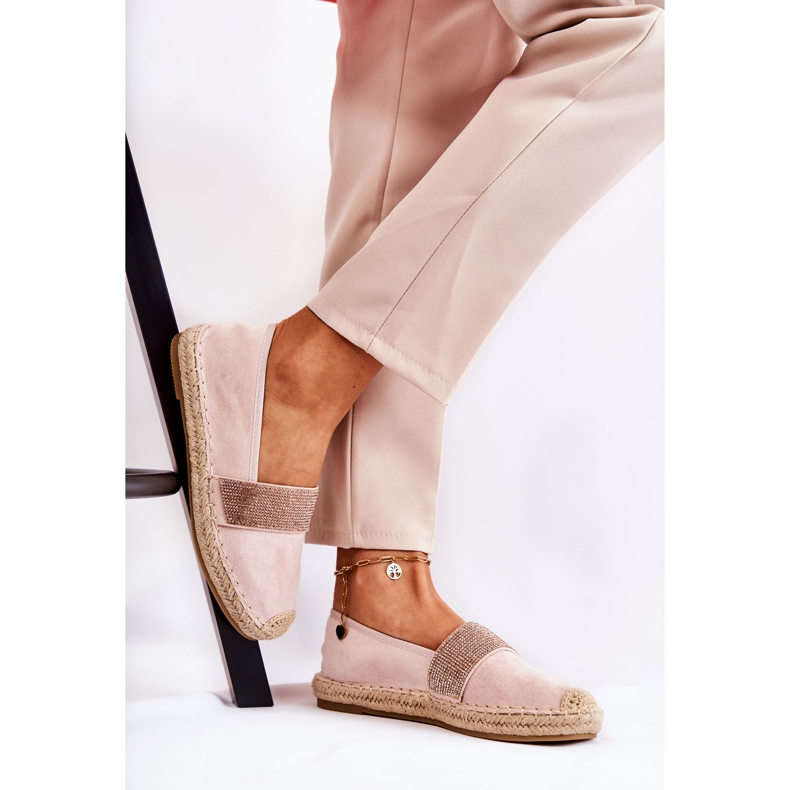 PG1 Alpargatas femininas sem salto com massa rosa de zircônias cúbicas 1