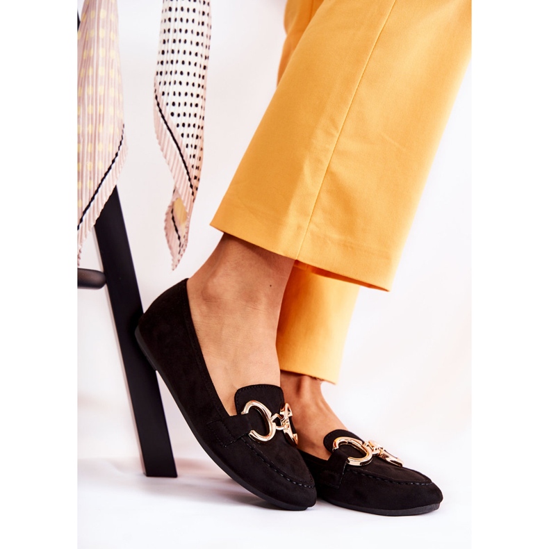 PG1 Mocassins femininos de camurça com decoração de realidade negra preto 1