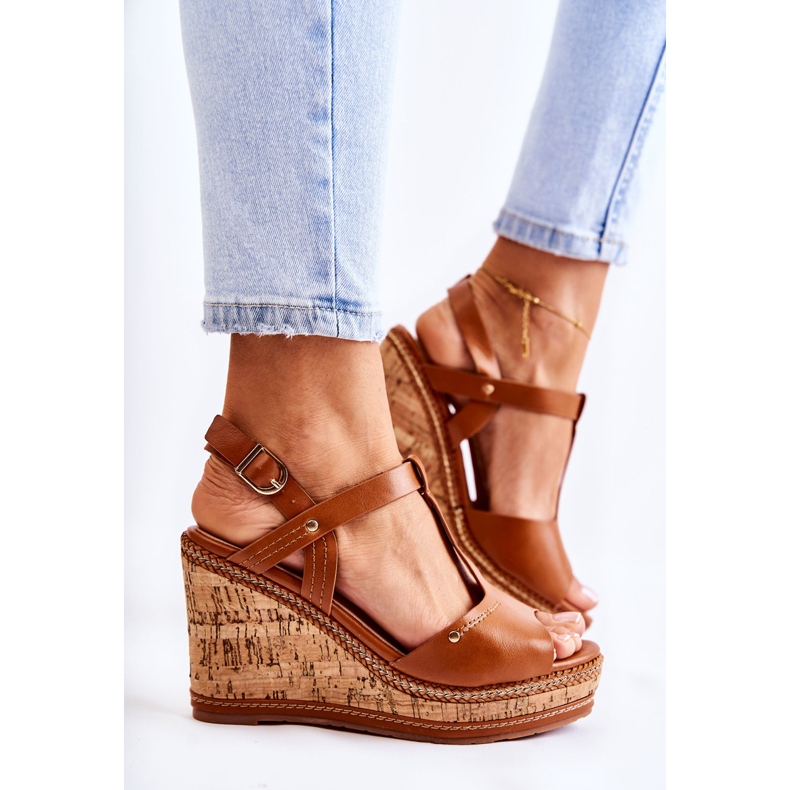 PG1 Sandálias clássicas de couro com cunha Valorin marrom castanho 2