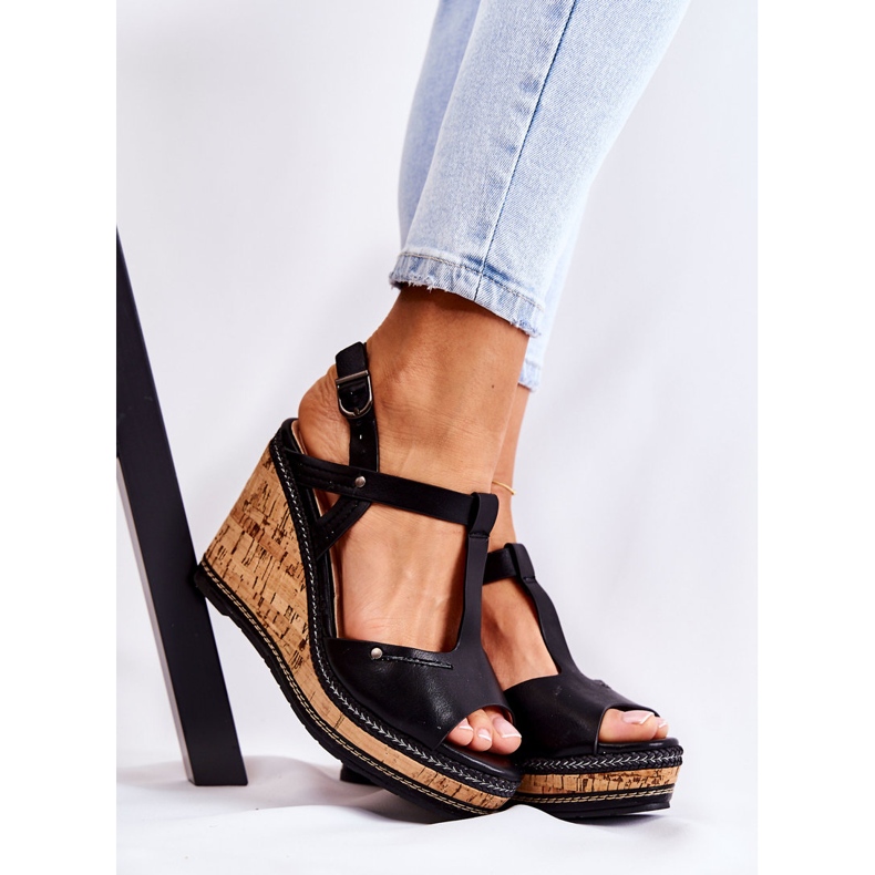 PG1 Sandálias clássicas de cunha de couro preto Valorin 1