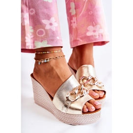 Lewski Shoes Chinelos de cunha de couro Lewski 3062 Golden dourado 1