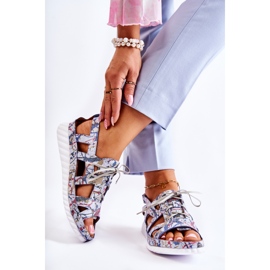 Maciejka Sandálias Femininas de Couro com Velcro 05375-06 Azul multicolorido 2 Maciejka Sandálias Femininas de Couro com Velcro 05375-06 Azul multicolorido 2