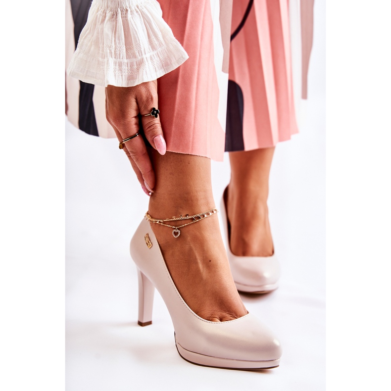 Sergio Leone Bombas de plataforma clássicas femininas, bege pérola 2