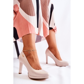 Sergio Leone Bombas de plataforma clássicas femininas, bege pérola 1