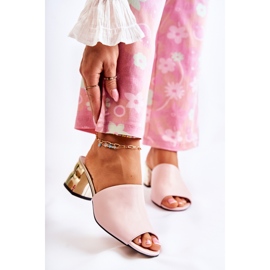 PA2 Chinelos femininos de couro com salto alto rosa Perry 2