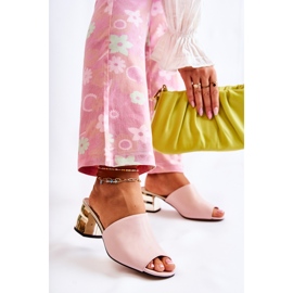 PA2 Chinelos femininos de couro com salto alto rosa Perry 1