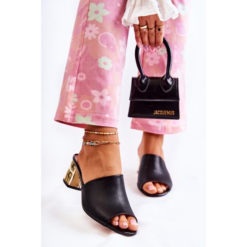 PA2 Chinelos femininos de couro no calcanhar Perry preto 1