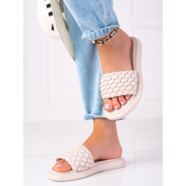 SHELOVET chinelos trançados femininos bege 1