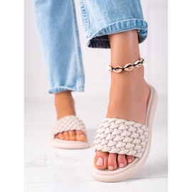 SHELOVET chinelos trançados femininos bege 2