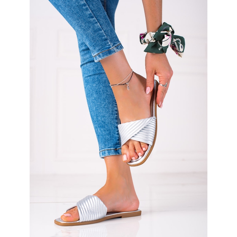 SHELOVET chinelos de mulher prata 1