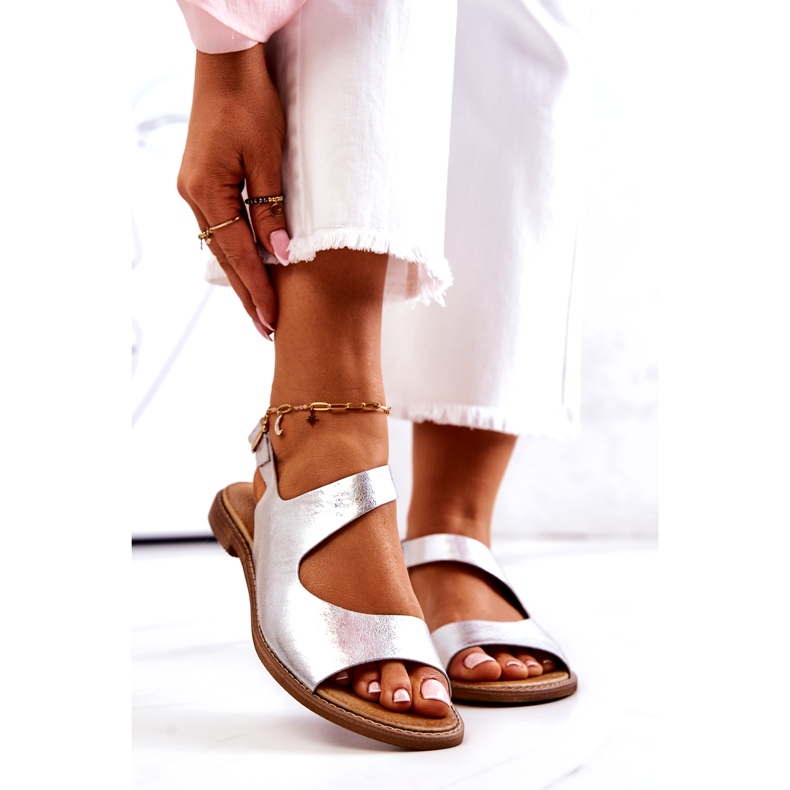 Sandálias de couro com fivela Lewski 3041 prata 2