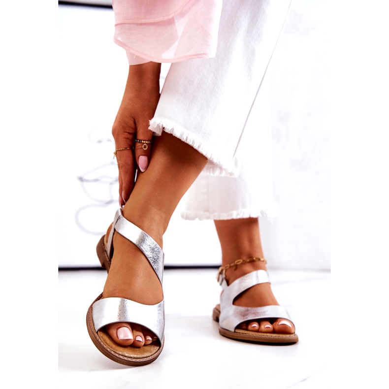 Sandálias de couro com fivela Lewski 3041 prata 3