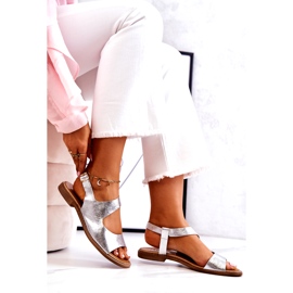 Sandálias de couro com fivela Lewski 3041 prata 4