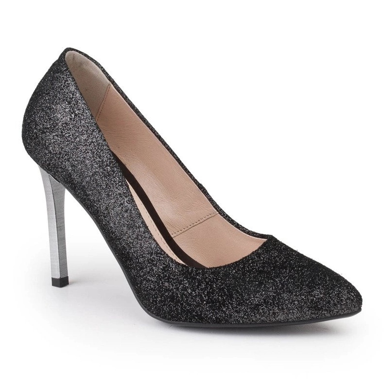 Marco Shoes Sapatilhas pretas de couro genuíno com saltos prateados preto 1