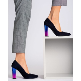 Marco Shoes Sapatilha de couro elegante com salto alto multicolor azul marinho 5