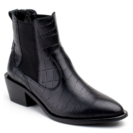 Marco Shoes Botas femininas de estilo caubói com tema de pele de cobra preto 1