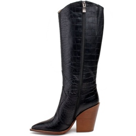 Marco Shoes Botas pretas femininas Marco 1373K botas de cowboy com pele de réptil preto 1