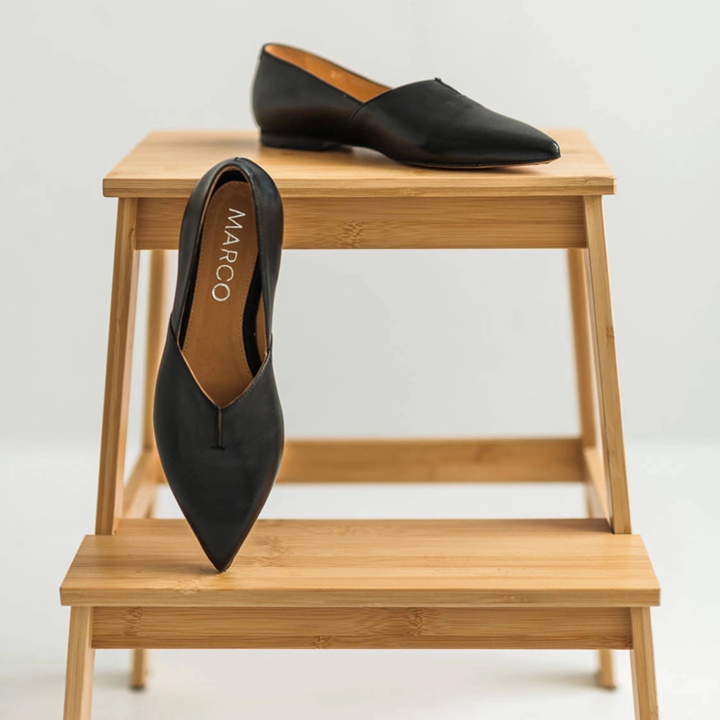 Marco Shoes Bailarinas femininas Black Marco 1285P com recorte preto 2 Marco Shoes Bailarinas femininas Black Marco 1285P com recorte preto 2