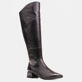 Marco Shoes Botas de couro preto com borda ondulada 1