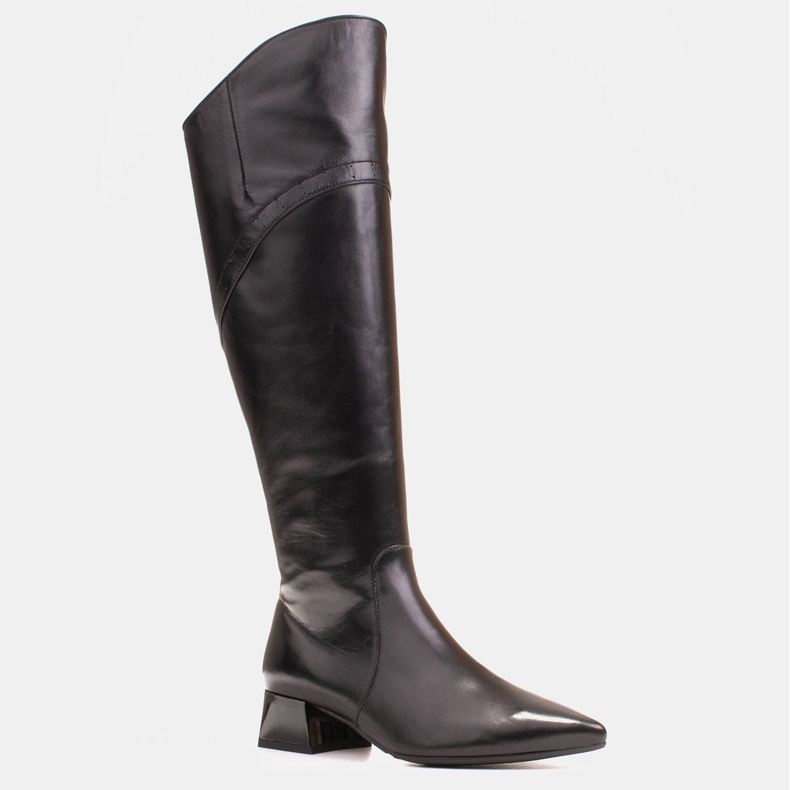 Marco Shoes Botas de couro preto com borda ondulada 1