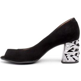 Marco Shoes Sapatilhas de camurça preta com salto 3D metálico preto 2