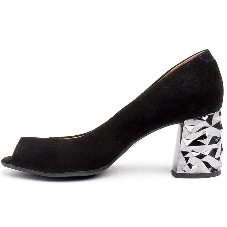 Marco Shoes Sapatilhas de camurça preta com salto 3D metálico preto 2