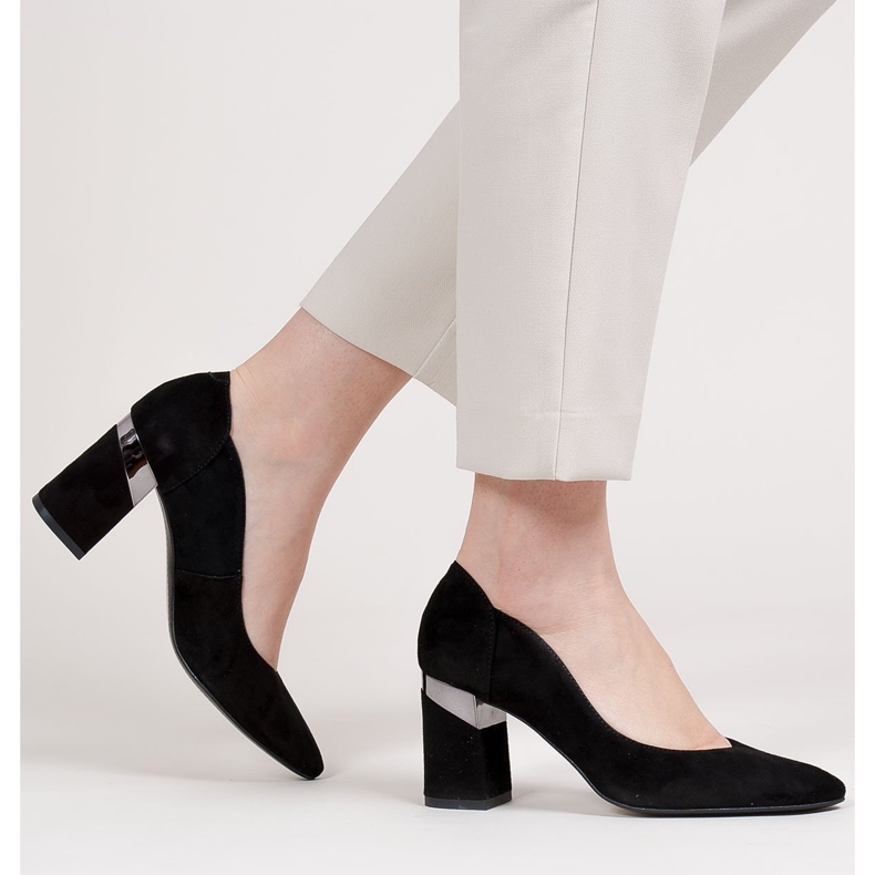 Marco Shoes Sapatos de camurça preta com salto metálico preto 2