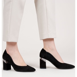 Marco Shoes Sapatos de camurça preta com salto metálico preto 1