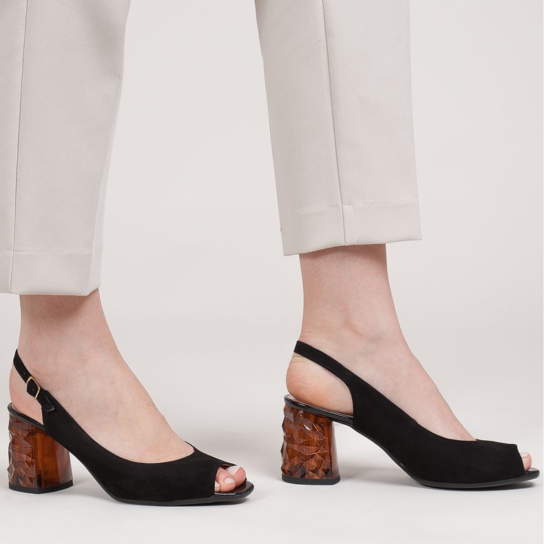 Marco Shoes Sandálias de camurça preta com salto âmbar 3D preto 1