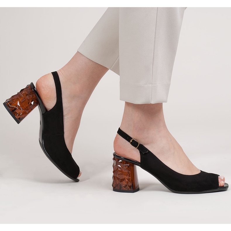 Marco Shoes Sandálias de camurça preta com salto âmbar 3D preto 2