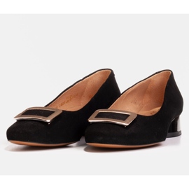 Marco Shoes Sapatos de camurça preta com enfeite preto 1