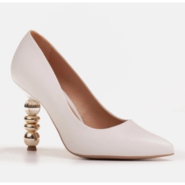 Marco Shoes Salto de couro branco com pedras 1