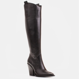 Marco Shoes Botas de cano altas femininas, botas de cowboy de couro genuíno preto 1