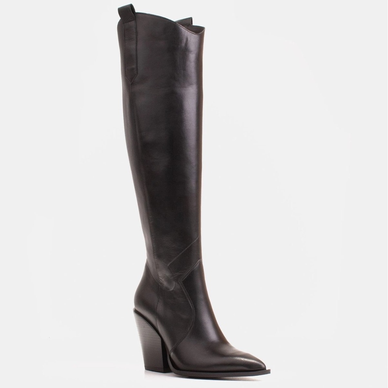 Marco Shoes Botas de cano altas femininas, botas de cowboy de couro genuíno preto 1