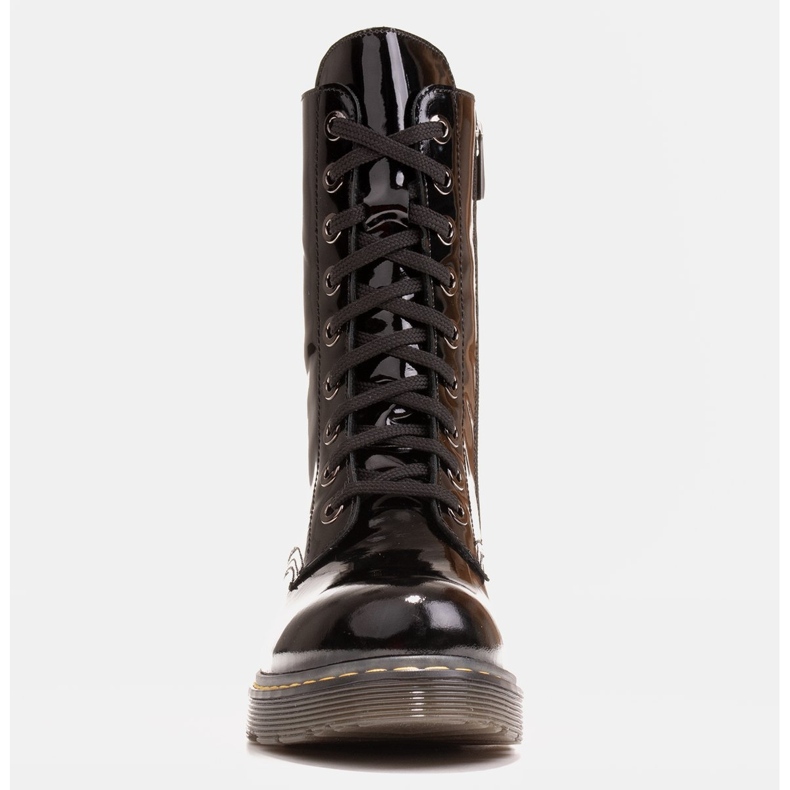 Marco Shoes Botas de cano alto, botas amarradas em sola translúcida preto 2